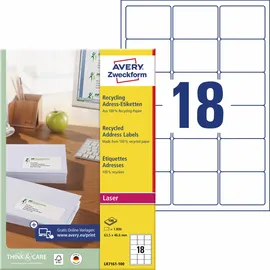 Avery Zweckform Adressetiketten LR7161-100 Weiß 63,5 x 46,6 mm 100 Blatt 1800 St.