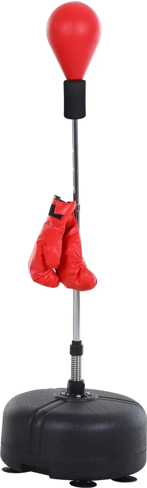 HOMCOM Punchingball mit Ständer, 136-154 cm höhenverstellbar Boxsack, Standboxball mit Boxhandschuhen, für Jugendliche und Erwachsene, für Ausrüstung, Stressabbau, Fitness, Rot   Aosom
