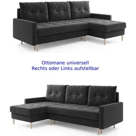 möbel punkt Ecksofa OSLO Webstoff Schwarz mit Bett Bettkasten Sofa Schlafsofa Ottomane universell Links oder Rechts