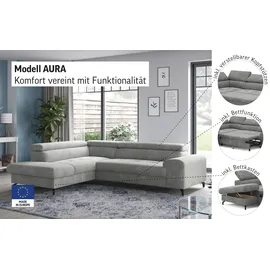 Cotta Ecksofa COTTA "Aura L-Form, B: 260 cm", weiß (ivory), B:260cm T:210cm, Sofas, Ecksofa, mit Bettfunktion, Bettkasten & Kopfteilverstellung