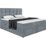MEBLINI Boxspringbett mit Bettkasten - Gepolstert Doppelbett mit Matratze und Topper - Polsterbett mit Stauraum - Bett mit Kopfteil - Kai - 180x200... - Grau