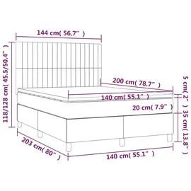 vidaXL Boxspringbett mit Matratze & LED Dunkelgrau 140x200 cm Stoff