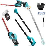 Akku Teleskop Heckenschere 3 IN 1 Grasschere Strauchschere kompatibel mit Makita 18V (ohne Akkus), Lange elektrische Heckenschere mit Teleskopstange Teleskopstiel bürstenloser Motor