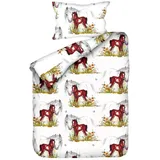 JACK Babybettwäsche 100x135cm, Pferd Mama und Fohlen mit RV, Biber, 2 teilig, süßes Kindermotiv mit Pferdemama und Fohlen bunt