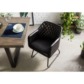 Massivmoebel24 Esszimmerstuhl Iron Label Leder schwarz