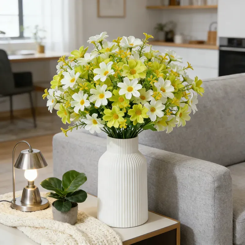4 Stück 11,02 Zoll/28 cm Künstliche Dahlienblumen, Blumen für den Außenbereich, künstliche Seidenblumen, farbecht, grüne und weiße Dekoration für Zuhause, Hochzeit, Büro, Garten, Veranda