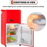 Retro-Kühlschrank. Gefrierkombination. 86,8 cm hoch, 45,5 cm , mit 60 Liter Gesamtvolumen, 22 Liter Gefriervolumen. 163 kWh/Jahr, -27°C ∽ 13°C,