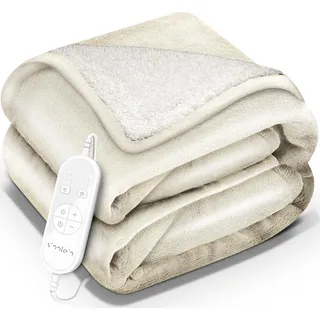 sinnlein Heizdecke mit Abschaltautomatik 200x180cm Beige Elektrische Wärmedecke mit 9 Temperaturstufen Kuscheldecke waschbar Bett, Sofa Decke Elektrisch Mit Timer Digitalanzeige | sinnlein®