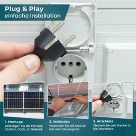 veska Balkonkraftwerk 1000 W / 800 W Bifazial Photovoltaik Solaranlage Steckerfertig WIFI Smarte Mini-PV Anlage 800 Watt genehmigungsfrei, Schwarz