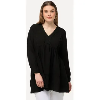 Ulla Popken Damen große Größen Übergrößen Plus Size Tunika, Spitze, A-Linie, V-Ausschnitt, Langarm schwarz 54+ 831848100-54+ - 54-56