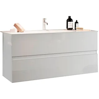 WELLTIME Waschtisch »Start, Breite 80 cm, 2 bzw. 3 Schubkästen«, Badmöbel, Soft-Close, Keramik-Einsatzbecken, Weiß Hochglanz Lack