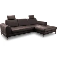 CAVADORE Ledergarnitur Benda / Großes Ecksofa mit XL-Longchair rechts & Federkern / Inkl. Sitztiefenverstellung & Kopfstützen / 284 x 87 x 175 / Echtleder: braun