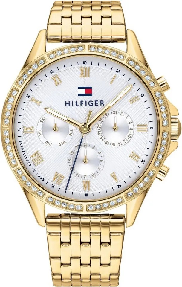 Tommy Hilfiger Multifunktionsuhr Dressed Up, 1782142, Quarzuhr, Armbanduhr, Damenuhr, Datum, 12/24-Stunden-Anzeige goldfarben