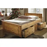 otto home Massivholzbett »Hugo, hohe Belastbarkeit! FSC® zertifiziertes Massivholz, Landhausstil«, (Breite/Belastbarkeit 180cm/200KG, 140cm/180KG), Stauraumbett aus massiver Kiefer natur/geölt, Betten, 335190-0