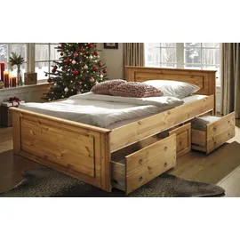otto home Massivholzbett »Hugo, hohe Belastbarkeit! FSC® zertifiziertes Massivholz, Landhausstil«, (Breite/Belastbarkeit 180cm/200KG, 140cm/180KG), Stauraumbett aus massiver Kiefer natur/geölt, Betten, 335190-0