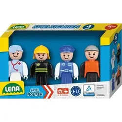 LENA® 4490 Spielfiguren-Set mit 4 vollbeweglichen Figuren, (Doktor, Feuerwehrmann, Polizist, Bauarbeiter)