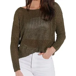 vestino Damen Strick-Pullover mit Netz-Struktur Alltags-Pulli Sweater 900709 Khaki - S