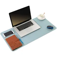 ARNTY Schreibtischunterlage Leder,Groß Laptop Tischunterlage Schreibtisch Unterlage,Ultradünnes Schreibtischmatte aus PU-Leder,Desk Mat für Büro-oder Heimbereich (Blau&Grau, 90 * 43cm)