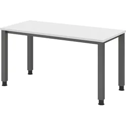 bümö manuell höhenverstellbarer Schreibtisch 140x67 cm in weiß, Metall-Gestell in Graphit - PC Tisch höhenverstellbar & klein, Mini-Homeoffice Tisch,