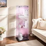 UnboxG Glasvitrine mit LED Beleuchtung, 3 Ebenen Vitrine mit Glastür, Schwarze Sammlervitrine Standvitrine für Wohnzimmer, Figurenvitrine Display... - Schwarz