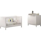 Vipack Babymöbel-Set VIPACK "Set best. aus Babybett 70/140, Kommode 3 Schubladen, Wickelaufsatz", weiß, ohne Matratze, B/H: 70cm x 140cm, Schlafzimmermöbel-Sets, in gradlinigem Design, pflegeleichte lackierte Oberfläche in Weiß