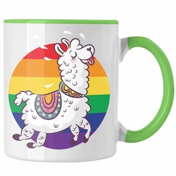 Trendation Tasse Trendation – Regenbogen Tasse Geschenk LGBT Schwule Lesben Transgender Grafik Pride Tolles Llama grün