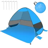 Strandmuschel Pop Up UV Schutz 50, 200*165*137 cm Strandmuschel Baby Tragbarer Muscheln Zelt Strand für 3-4 Personen Sonnenschutz Strand Pop Up, mit Tragetasche für Familie, Garten, Camping (Blau)