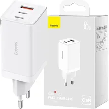 Baseus Wandladegerät Fast Charge 2xUSB-C + USB 65W (weiß)