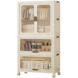 Cachpib Tragbarer Kleiderschrank Aufbewahrungs Organizer, Kunststoff-Klappkommode mit Kleiderstange, Faltbarer Mehrzweckschrank mit Rädern für Kleidungsstücke, Spielzeug, 70x41.5x154.4cm
