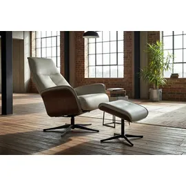 KAWOLA Relaxsessel FERREIRA Leder 78 x 106 x 78 cm grau mit Hocker