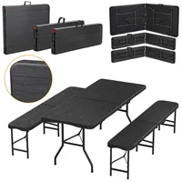 Izrielar Bierzeltgarnitur 3-tlg., Tisch+2 Bänke, klappbar, Holzoptik-Look Schwarz – 180 x 74 x 74 cm – Gartenmöbel-Set Festzeltgarnitur Sitzg... - Schwarz