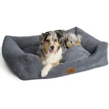 FREUDENTIER Orthopädisches Hundebett XXL aus Cord - Waschbar - Herausnehmbares Liegekissen - Oeko® TEX Zertifiziert & Handmade in Europe - Für kleine, mittelgroße & große Hunde (Dunkelgrau, XXL)