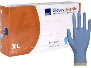 ABENA® Excellent Nitrilhandschuhe, puderfrei, blau, Elastische Einmalhandschuhe mit texturierten Fingern, 1 Packung = 100 Stück, Größe XL