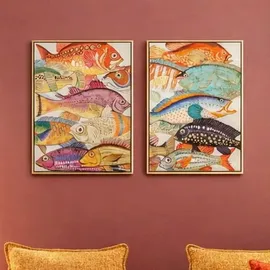 Kare DESIGN Wandbild 40 x 50 cm Fish Meeting 2tlg. Baumwolle Bunt