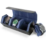 HELMDY Uhrenrolle 3 Uhren, Uhrenbox 3 Uhren für Herren, Uhrenaufbewahrung 3 Uhr, Tragbare Reise Uhrenbox PU Leder Watch Box(Schwarz/Blau)