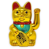 Starlet24® Winkende Glückskatze Winkekatze Lucky Cat Maneki-Neko Winkende Japanische Maneki-Neko batteriebetrieben (Gold Glänzend, 25cm)
