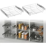 Aufun Teleskopschublade 2 Stück Schrankauszug Ausziehbare Küchenschublade, Schlafzimmerschublade Regal Küchen für 57 cm Innenbreite, 60cm Schränke Außenbreite, Silber