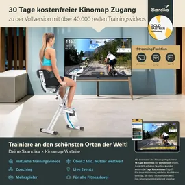 Skandika Foldaway X-1000 PLUS - Handpuls-Sensoren, Bluetooth Computer, Tablet-Halterung, Rückenlehne (weiß/blau)