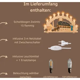 Weigla Schwibbogen/Lichterbogen"Zwönitz" 15 flammig Erzgebirge garantiert,