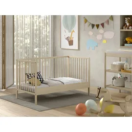 Vipack Babybett VIPACK "Dino 70/140 mit 3-fach verstellb. Lattenrost, inkl. 3 Schlupfsprossen", braun (buche natur), B:144,4cm H:84,4cm T:75,5cm, Massivholz, Babybetten, Babybett, aus massiver Buche, umbaubar zum Juniorbett, wahlweise in 3 Farben
