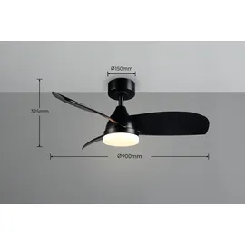 Trio HELSINKI 1 Deckenleuchte mit Ventilator Ø 90cm H: 40cm schwarz matt