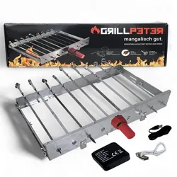 Grillpeter Schaschlik Spießdreher für 9 Spieße Motor Powerbank USB Spieße