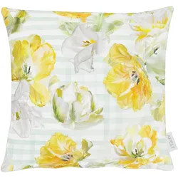 Dekokissen APELT "6405" Gr. 2, beige (natur, gelb, geblümt), B:49cm L:49cm, Polyester, Baumwolle, Dekokissen_Sitzkissen_Kissenhüllen, mit Ranunkeln, Kissenhülle ohne Füllung, 1 Stück