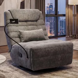 Mendler Relaxsessel HWC-P92 Chenille 82 x 96 x 82 cm Dunkelgrau drehbar mit Liegeposition