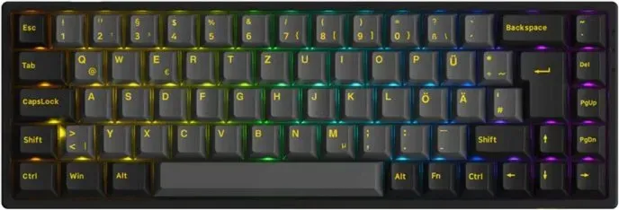 Akko 3068B Plus Tri-Mode mechanische Tastatur, 65 % ISO-DE Layout kabelloses Gaming-Keyboard mit V3 Pro Creme-Gelb-Switch, Tri-Mode Bluetooth/2,4G/USB-C, Hot-Swappable RGB - Schwarz & Gold