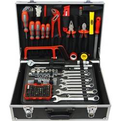 FAMEX 758-63 Alu Werkzeugkasten gefüllt mit Werkzeug 132-tlg. - Werkzeugkasten bestückt