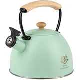 KARL HAUSMANN Wasserkessel Induktion - 2.5L - Minze Teekessel mit Automatischer Pfiff - Edelstahl Wasserkocher für Induktionsherd, Gasherd und Elektroherd - Pfeifkessel - Teekanne - Flötenkessel