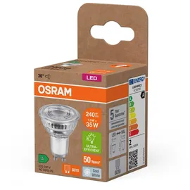 Osram Energy Class LED-Reflektor-Lampe PAR16 mit 1.3 W, 240 lm, kaltweiß (4000 K) aus bleifreiem Glas mit GU10 Sockel in der Energieeffizienzklasse A, 50 mm Durchmesser, IP20.