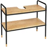 Wenko Waschbeckenunterschrank Loft mit 2 Ablagen aus FSC®-zertifiziertem Bambus, zur Aufbewahrung von Handtüchern/Badutensilien, Rahmen aus pulverbeschichtetem Metall, 70 x 60 x 33,5 cm, Natur/Schwarz