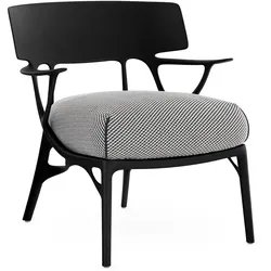 Kartell - A.I. Outdoor Lounge Chair, schwarz / weiß-schwarz (Stoff Twill)